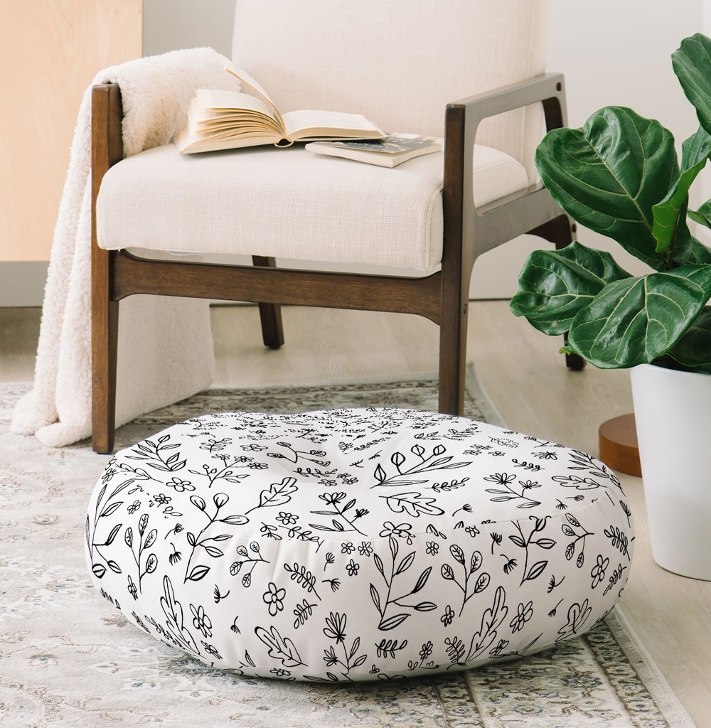 Floral Sketches Floor Pillow by Wonder Forest