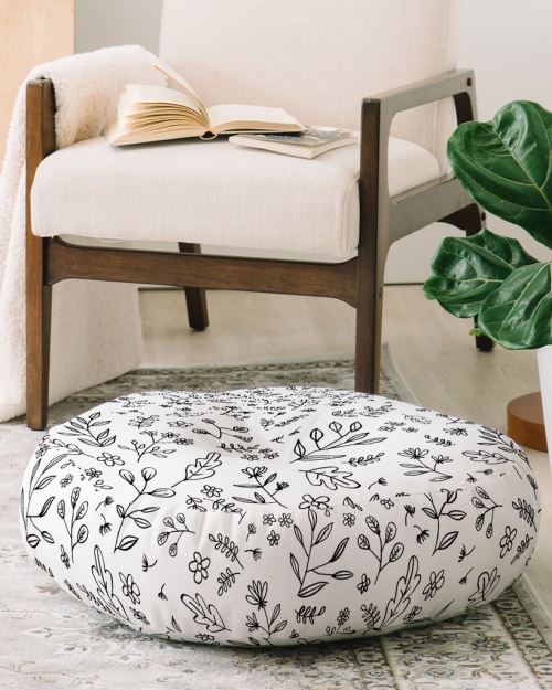 Floral Sketches Floor Pillow by Wonder Forest