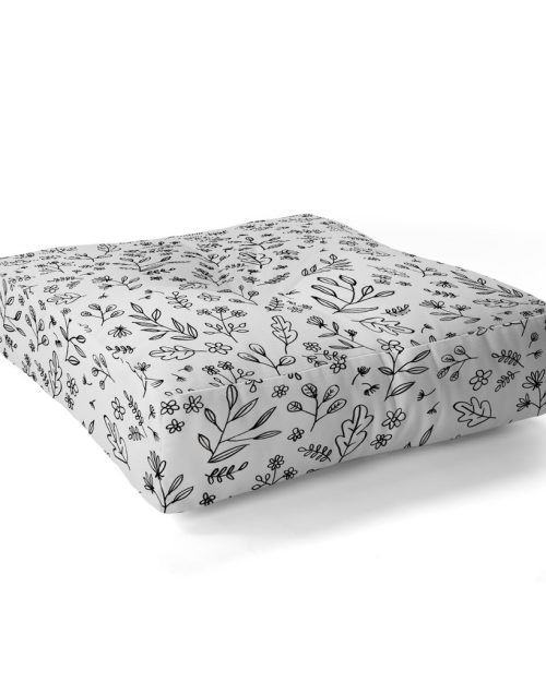 Floral Sketches Floor Pillow by Wonder Forest